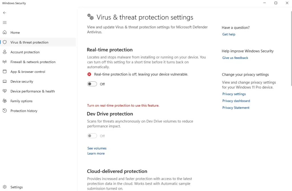 Disable Windows Defender Using Settings