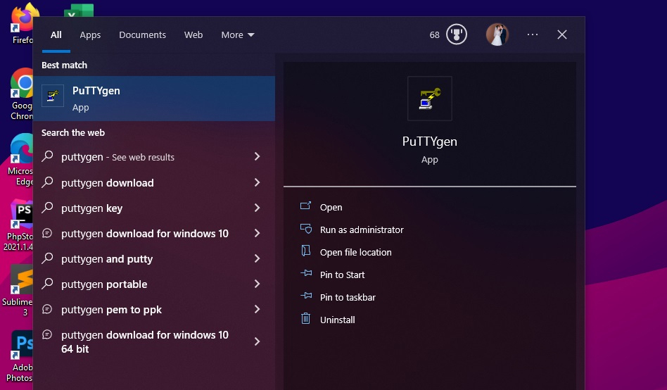 Use PuTTY to generate SSH key Windows 10, 11 open putty tool