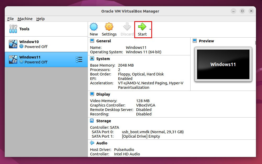 Start boot from USB VirtualBox