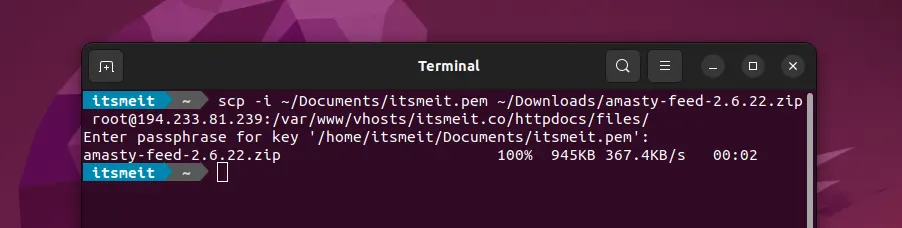 transfers data to vps using ssh key.